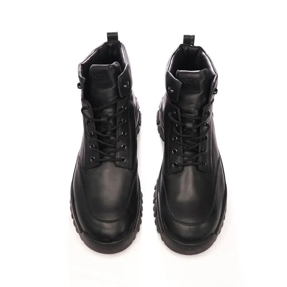 $975 TOD'S - Black Leather Ankle Boots - US 13.5 (12.5UK)